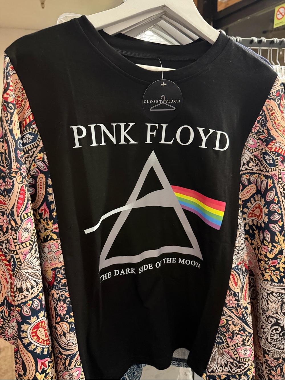 Pink Floyd Black Graphic Tee with Multicolor Prism Sleeves